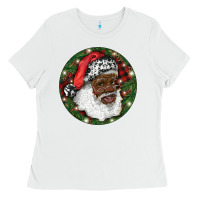 White African American Santa Christmas Ladies Tee - RanaPortraitStore