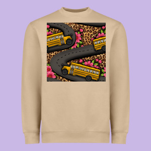 Flower Leopard School Bus Seamless Pattern Heavyweight Sweatshirt Designed By Bundleandbundleshop