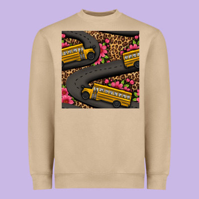 Flower Leopard School Bus Seamless Pattern Heavyweight Sweatshirt Designed By Bundleandbundleshop