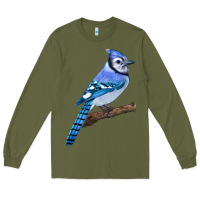 Army Green Blue Jay Bird Long Sleeve Tee - LillyAllenDesigns