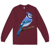 Burgundy Blue Jay Bird Long Sleeve Tee - LillyAllenDesigns
