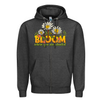 Charcoal Heather bloom where you are planted Zipper Hoodie - NancyCooperArtShop