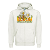 Oatmeal Heather bloom where you are planted Zipper Hoodie - NancyCooperArtShop