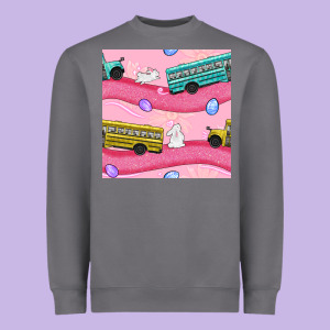 Easter School Bus Seamless Pattern Heavyweight Sweatshirt Designed By Bundleandbundleshop