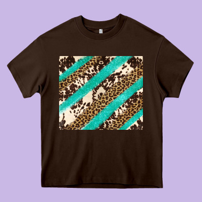 Turquoise Glitter Leopard And Cowhide Heavy Core Tee Designed By Artiststas