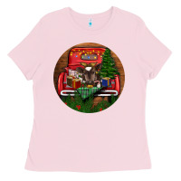 Bubblegum Pink Baby Cow Christmas Ladies Tee - RanaPortraitStore