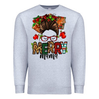 Heather Grey Christmas merry mama messy bun Premium Sweatshirt - Jasminsmagicworld