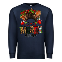 Navy Christmas merry mama messy bun Premium Sweatshirt - Jasminsmagicworld