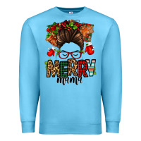Ocean Blue Christmas merry mama messy bun Premium Sweatshirt - Jasminsmagicworld