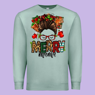Christmas Merry Mama Messy Bun Premium Sweatshirt Designed By Jasminsmagicworld