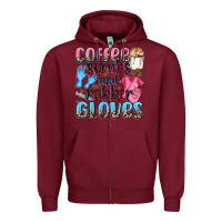 Burgundy coffee scrubs and rubber gloves Zipper Hoodie - NancyCooperArtShop