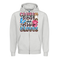 Dove Grey coffee scrubs and rubber gloves Zipper Hoodie - NancyCooperArtShop