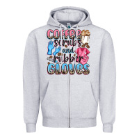 Heather Grey coffee scrubs and rubber gloves Zipper Hoodie - NancyCooperArtShop