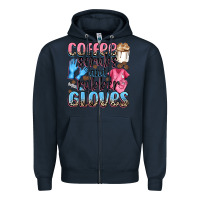 Navy coffee scrubs and rubber gloves Zipper Hoodie - NancyCooperArtShop