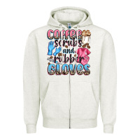 Oatmeal Heather coffee scrubs and rubber gloves Zipper Hoodie - NancyCooperArtShop