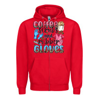 Red coffee scrubs and rubber gloves Zipper Hoodie - NancyCooperArtShop