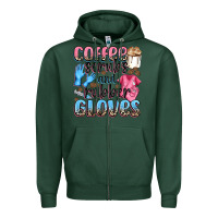 Sports Green coffee scrubs and rubber gloves Zipper Hoodie - NancyCooperArtShop