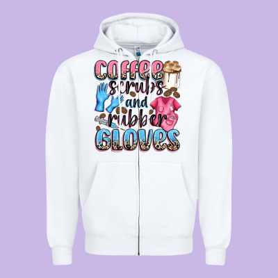 Coffee Scrubs And Rubber Gloves Zipper Hoodie Designed By Nancycooperartshop