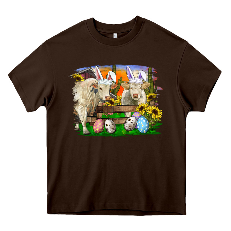 Easter Farm Cows Bunny Ears And Eggs Heavy Core Tee by RanaPortraitStore | Teevron