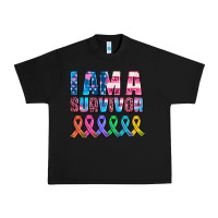 Black i am a survivor with all cancer ribbons Urban Heavy Tee - AdoDesignShop