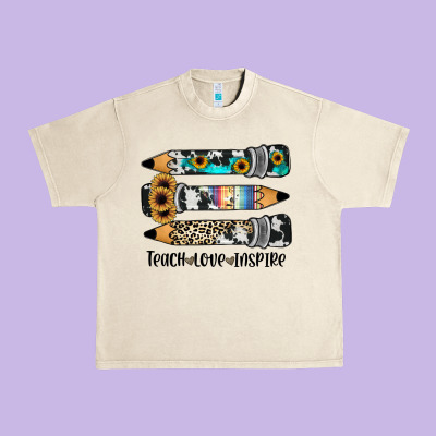 Western Pencils Teach Love Inspire Urban Heavy Tee Designed By Jahusdesignshop