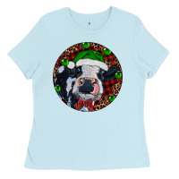 Baby Blue Baby Cow Christmas Ladies Tee - RanaPortraitStore