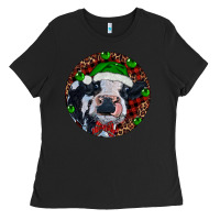 Black Baby Cow Christmas Ladies Tee - RanaPortraitStore