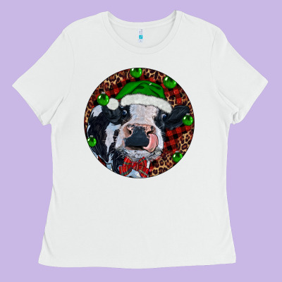 Ladies Tee Baby Cow Christmas