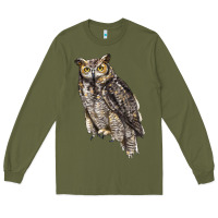 Army Green Great Horned Owl Long Sleeve Tee - LillyAllenDesigns