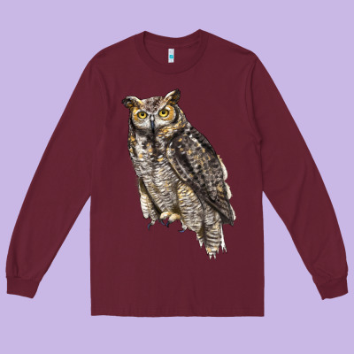 Great Horned Owl Long Sleeve Tee Designed By Lillyallendesigns