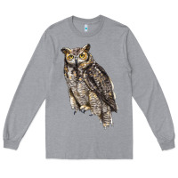 Heather Grey Great Horned Owl Long Sleeve Tee - LillyAllenDesigns