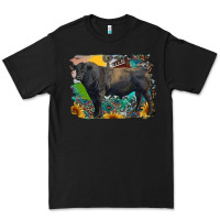 Black black angus bull with aztec and farm background Premium Tee - RanaPortraitStore