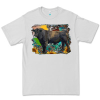 Dove Grey black angus bull with aztec and farm background Premium Tee - RanaPortraitStore