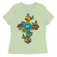 Matcha western cross with gemstone and sunflowers Ladies Tee - texasbilliewilder