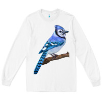 White Blue Jay Bird Long Sleeve Tee - LillyAllenDesigns