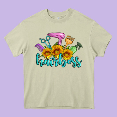 Hairboss Western Sunflowers Hairdresser Heavy Core Tee Designed By Artiststas