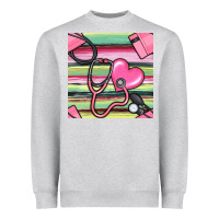 Heather Grey Nurse Stethoscope Seamless Pattern Heavyweight Sweatshirt - BundleAndBundleShop