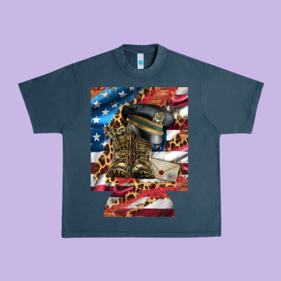 Usa Flag And Leopard With Boots 12 Oz Regular Can Cooler Urban Heavy Tee Designed By Artiststas
