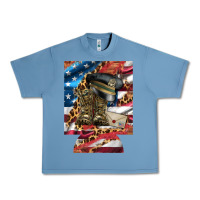 Pebble Blue usa flag and leopard with boots 12 oz regular can cooler Urban Heavy Tee - Artiststas