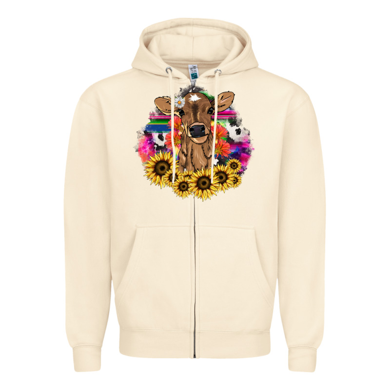 Baby Cow Flower Zipper Hoodie by NancyCooperArtShop | Teevron