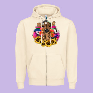 Baby Cow Flower Zipper Hoodie Designed By Nancycooperartshop