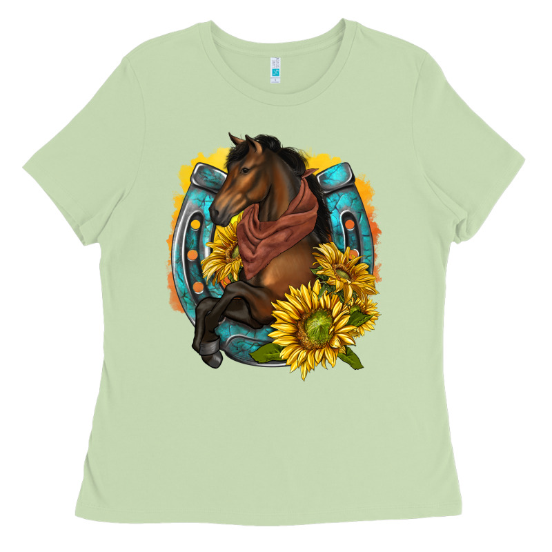 Western Horse With Horseshoe Ladies Tee by texasbilliewilder | Teevron