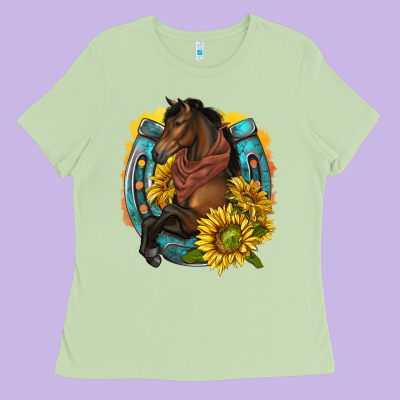 Western Horse With Horseshoe Ladies Tee Designed By Texasbilliewilder