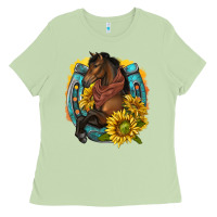 Matcha western horse with horseshoe Ladies Tee - texasbilliewilder