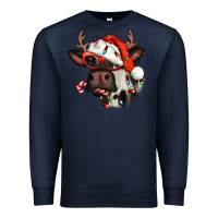 Navy Christmas cow with antlers Premium Sweatshirt - Jasminsmagicworld