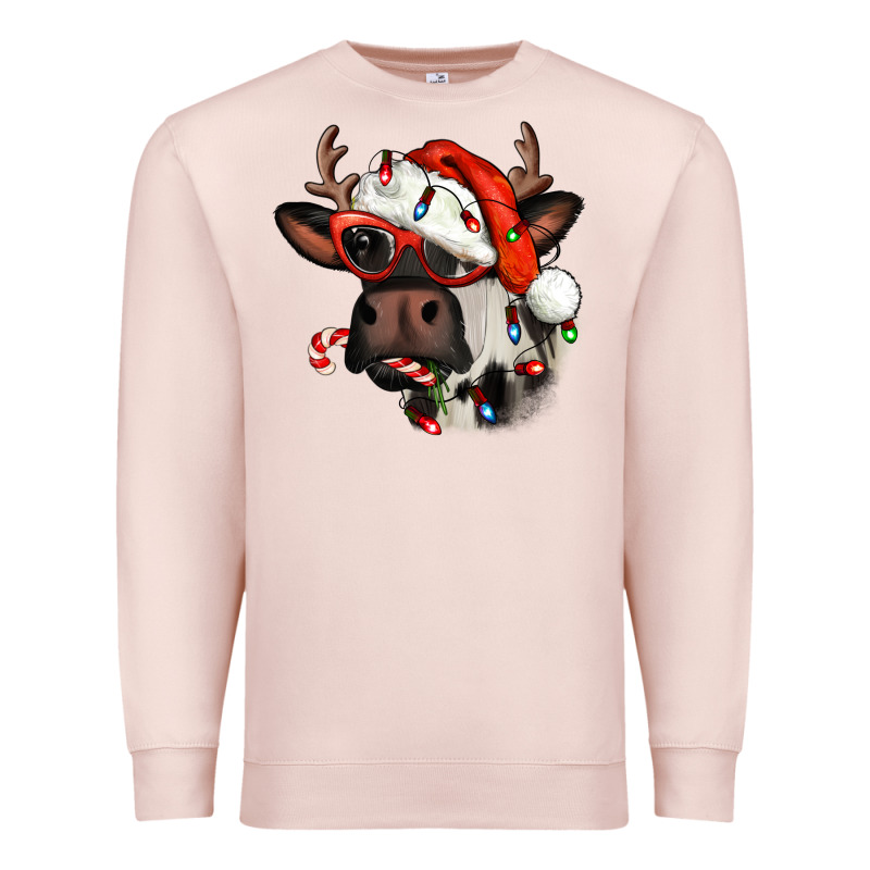 Christmas Cow With Antlers Premium Sweatshirt by Jasminsmagicworld | Teevron