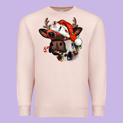 Christmas Cow With Antlers Premium Sweatshirt Designed By Jasminsmagicworld