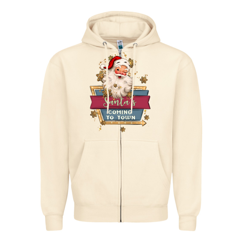 Santa's Coming To Town Zipper Hoodie by MaliasSmallBusiness | Teevron