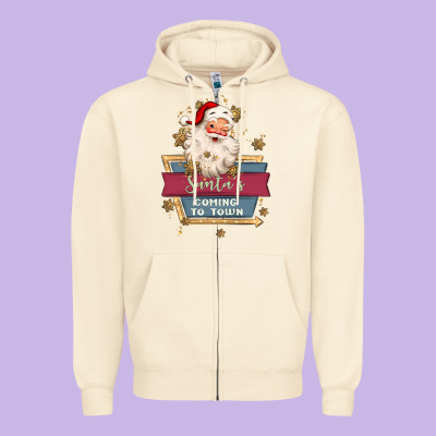 Santa's Coming To Town Zipper Hoodie Designed By Maliassmallbusiness
