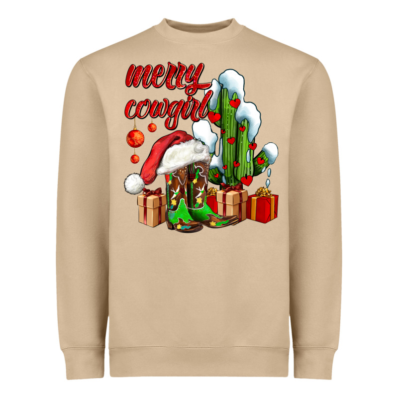 Merry Cowgirl  Boots And Cactus With Gifts Heavyweight Sweatshirt by AdoDesignShop | Teevron